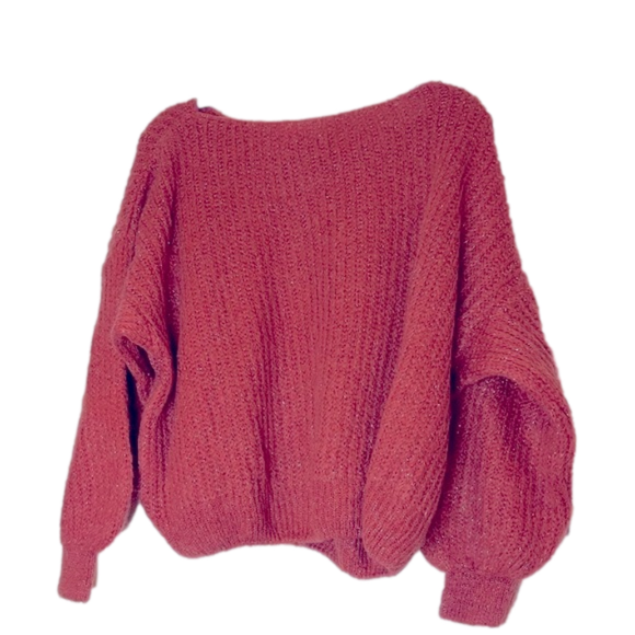 Sweaters - Beautiful Wool Mohair Dusty Orange Oversized Sweater with Sliver Metallic